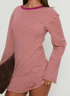 Lulolah Long Sleeve Mini Dress Lemon / Burgundy Stripe