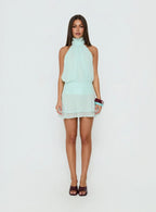 Isamira Halter Pleat Mini Dress Jelly Mint