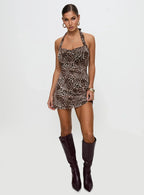 Vestaire Halter Mini Dress Leopard