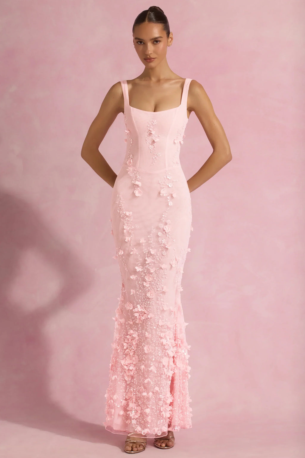 Embellished Fishtail Corset Gown in Pink