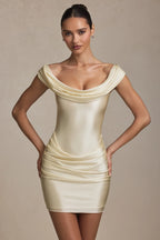 Off-Shoulder Draped Mini Dress in Ivory