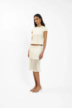 Midi Skirt | Mesh Ivory Sequin