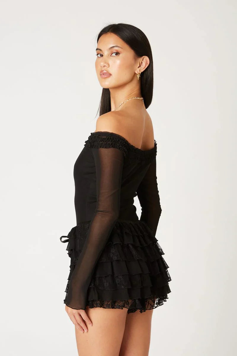 Off-The-Shoulder Ruffle Mesh Top