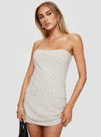Langdon Strapless Mini Dress Beige Stripe