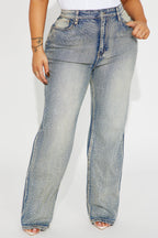 Chasing A Dream Embellished Stretch Straight Leg Jeans - Vintage Wash