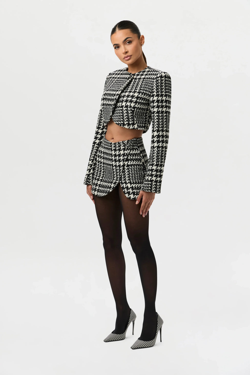 Houndstooth Plaid Mini Skirt