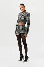 Houndstooth Plaid Mini Skirt