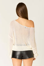 Sheer Off-the-Shoulder Knit Sweater