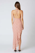 Lace Halter Asymmetrical Midi Dress
