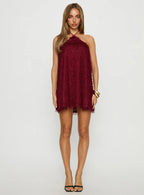 Koressa Halter Fringe Mini Dress Burgundy