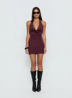 Makeira Eyelet Halter Mini Dress Burgundy