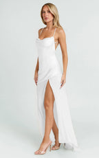 Cassandra Maxi Dress - Scoop Neck Contrast Skirt Slip Dress in White
