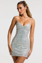 Embellished A-Line Mini Dress in Silver