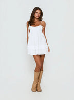 Enhancement Babydoll Mini Dress White