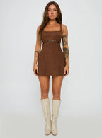 Way Back In Faux Suede Mini Dress Brown