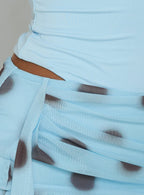 Cosmina Sarong Mini Dress Blurred Blue Polka Dot