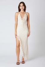 Lace Halter Asymmetrical Midi Dress