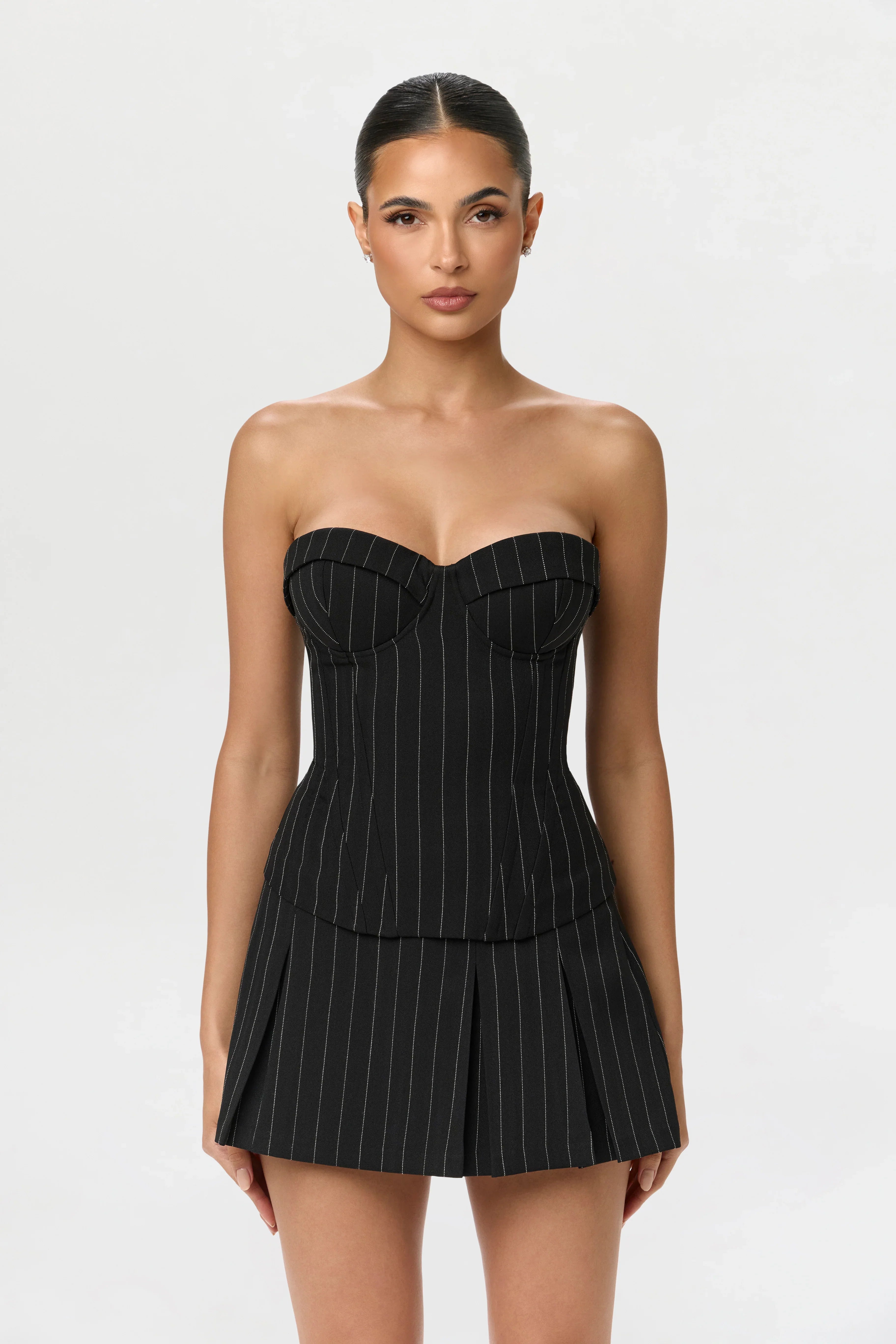 Pinstripe Suiting Pleated Mini Skirt