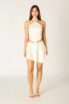 Asymmetric Satin Mini Skirt