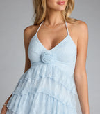 Fairytale Energy Rosette Lace Babydoll Mini Dress