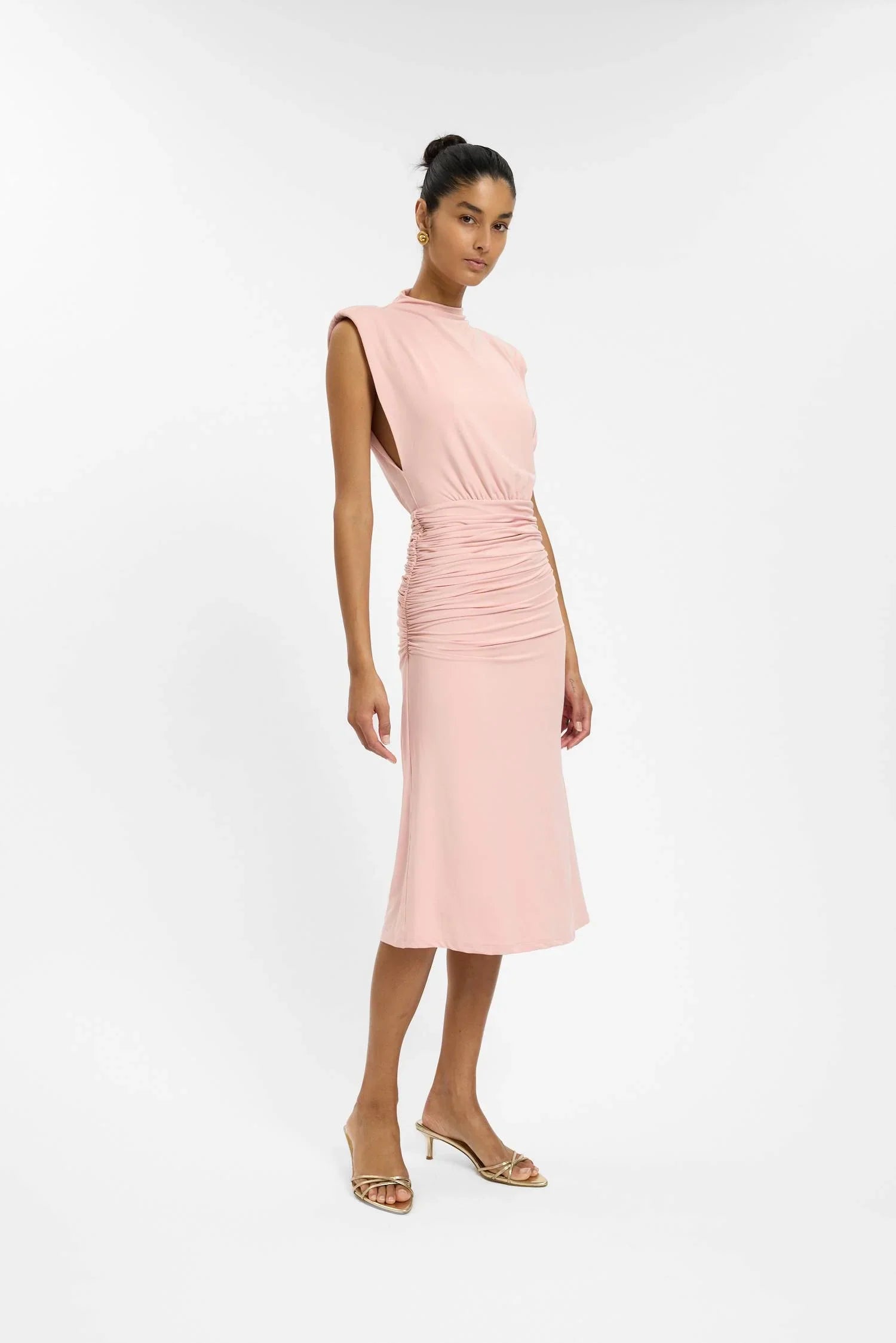 Structured Shoulder Midi Dress | Musk