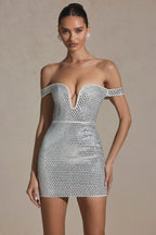 Embellished Off-Shoulder Mini Dress in White
