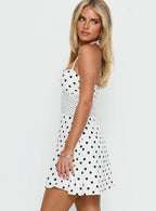 Marguerite Halter Mini Dress White Polka