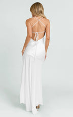 Cassandra Maxi Dress - Scoop Neck Contrast Skirt Slip Dress in White
