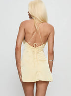 Amberlee Halter Ruched Mini Dress Lemon