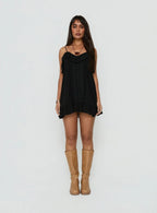 Somnielle Frill Lace Detail Mini Dress Black