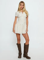 Windswept Shirt Mini Dress Cream / Black Stripe