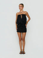 Upper Echelon Draped Strapless Mini Dress Black