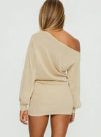 Johannah Off Shoulder Long Sleeve Knit Mini Dress Gold