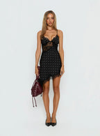 Raines Asymmetrical Lace Mini Dress Black / White Polka Dot