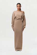 Knit Off-Shoulder Sweater Maxi Dress