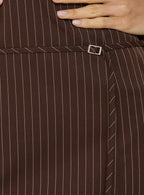 Mikena Strapless Belt Mini Dress Brown Pinstripe