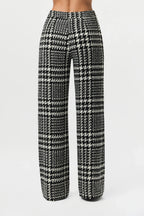 Houndstooth Plaid Wide-Leg Pants