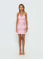 Stazia Beaded Mini Dress Pink