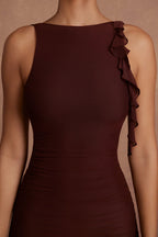 Backless Ruffle Detailing Mini Dress in Brown