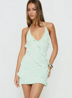 Marinna Halter Ruffle Mini Dress Jelly Mint