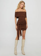 Island Girl Tie Skirt Mini Dress Brown