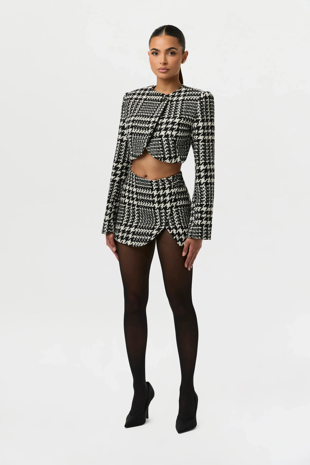 Houndstooth Plaid Mini Skirt