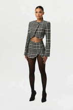 Houndstooth Plaid Mini Skirt