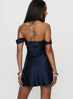 Zabbarra Off The Shoulder Mini Dress Navy
