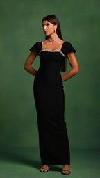 Romelle Diamond Bandage Maxi Dress – Short Sleeve Elegant Gown