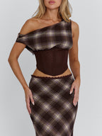 NARELLE MIDI SKIRT BROWN CHECK