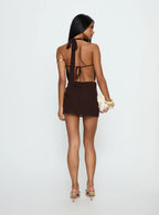Snakepit Halter Plunge Mini Dress Chocolate
