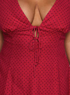 Beloved Puff Sleeve Linen Blend Mini Dress Red Polka Curve