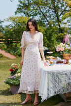 Divia Lace Floral Midi Dress in White