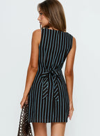 Alfalfa Shift Mini Dress Brown / Blue Stripe